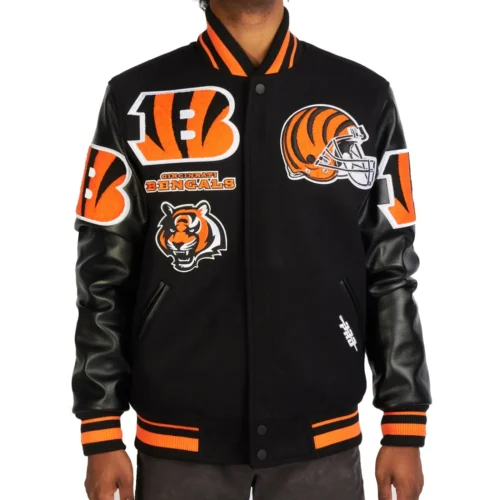 Cincinnati Bengals Mashup Wool & Leather Black Varsity Jacket