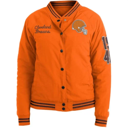 Women's Cleveland Browns Heavyweight Full-Snap Satin Varsity Jacket