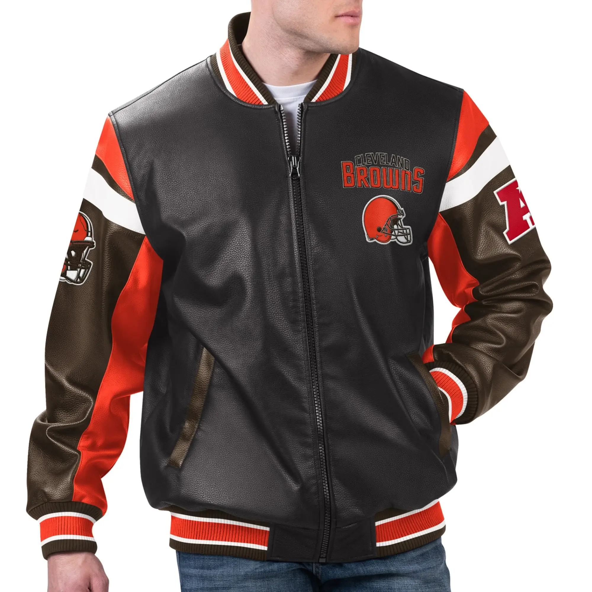 Cleveland Browns Full-Zip Leather Black Varsity Jacket