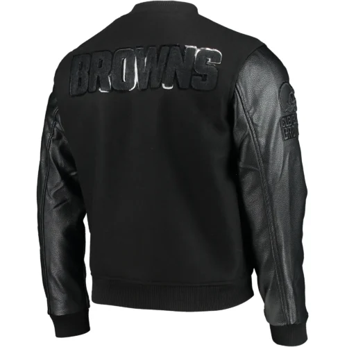 Alternative view of Cleveland Browns Triple Black Wool & Leather Varsity Jacket - Black