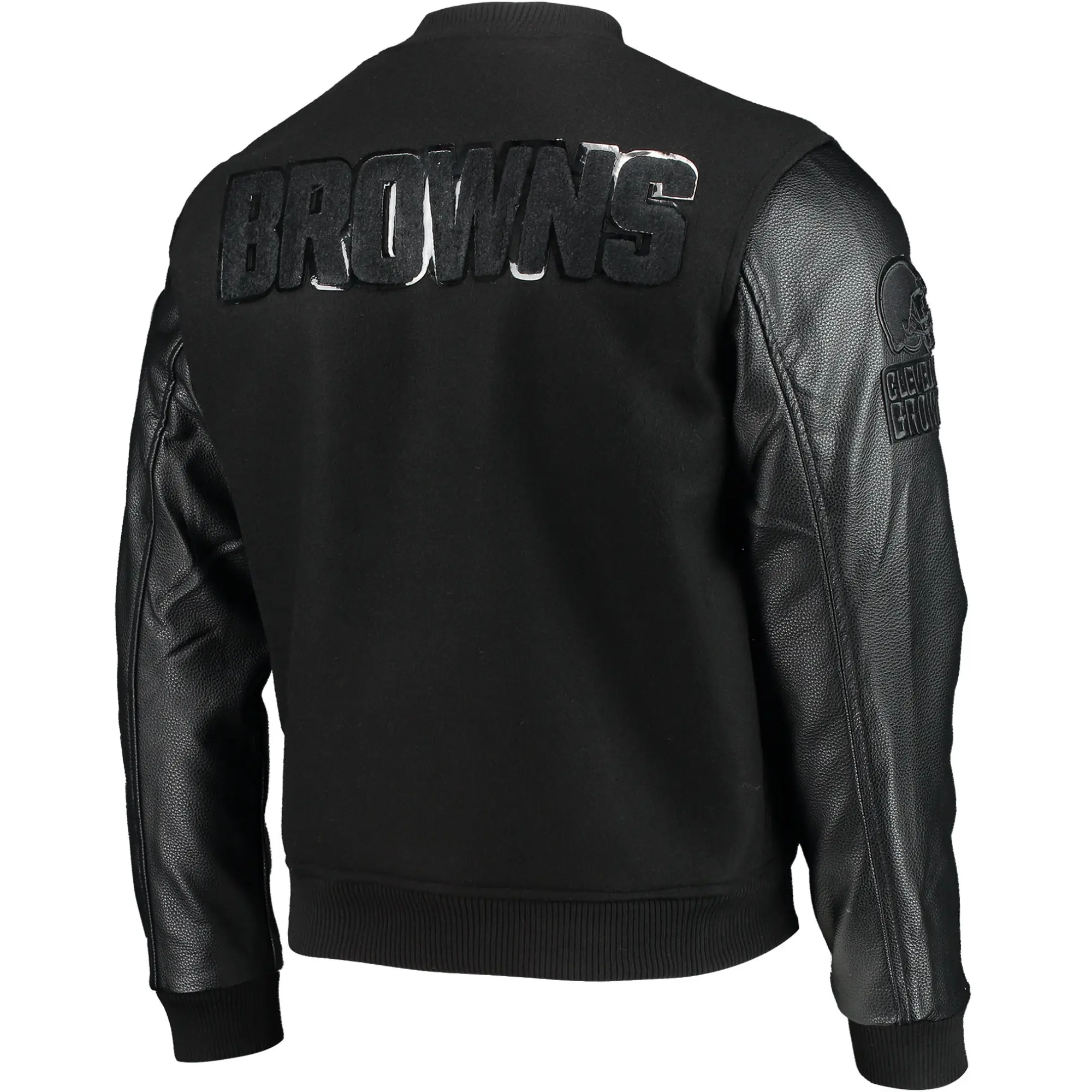 Cleveland Browns Triple Black Wool & Leather Varsity Jacket - Black - Image 2