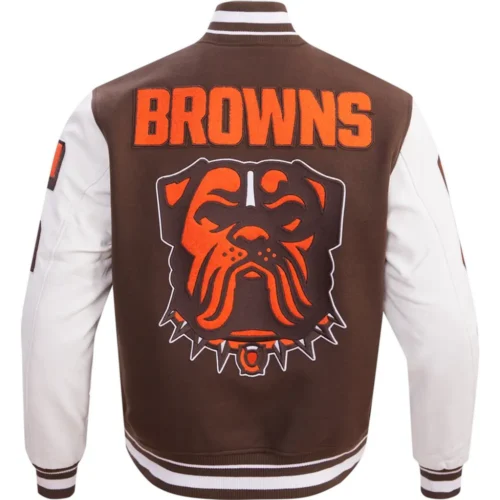 Alternative view of Cleveland Browns Mashup Wool & Leather Varsity Jacket - Brown/White