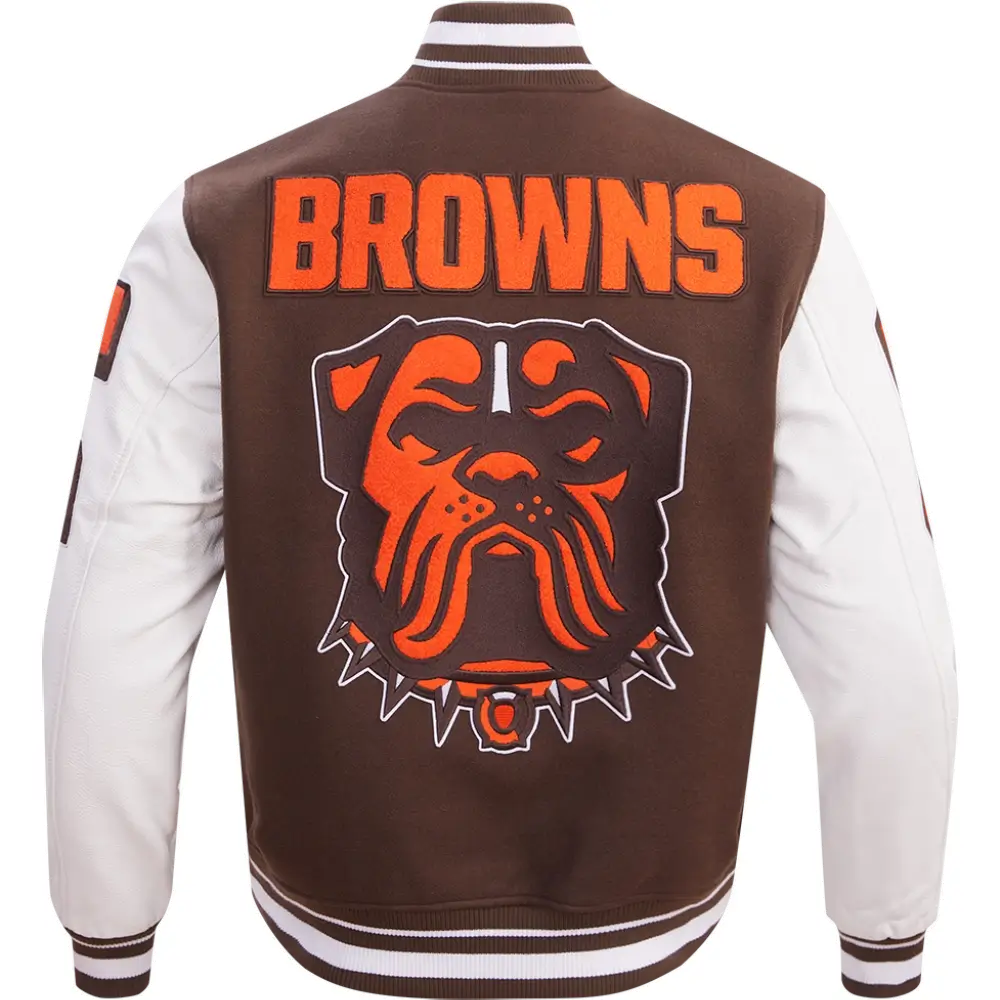 Cleveland Browns Mashup Wool & Leather Varsity Jacket - Brown/White - Image 2