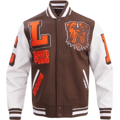 Cleveland Browns Mashup Wool & Leather Varsity Jacket - Brown/White
