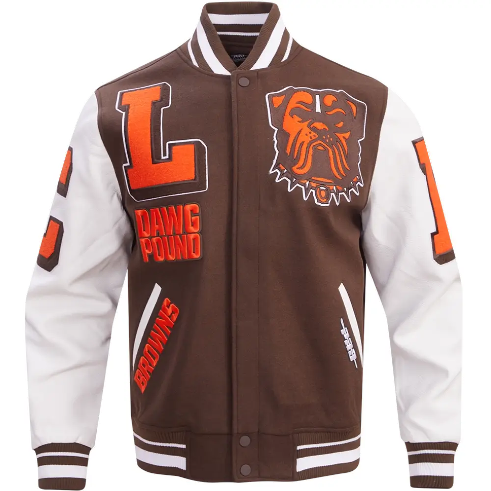 Cleveland Browns Mashup Wool & Leather Varsity Jacket - Brown/White