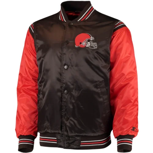 Cleveland Browns The Enforcer  Satin Black/Orange Varsity Jacket