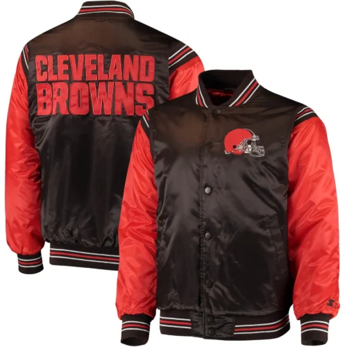 Cleveland Browns The Enforcer  Satin Black/Orange Varsity Jacket - Image 3