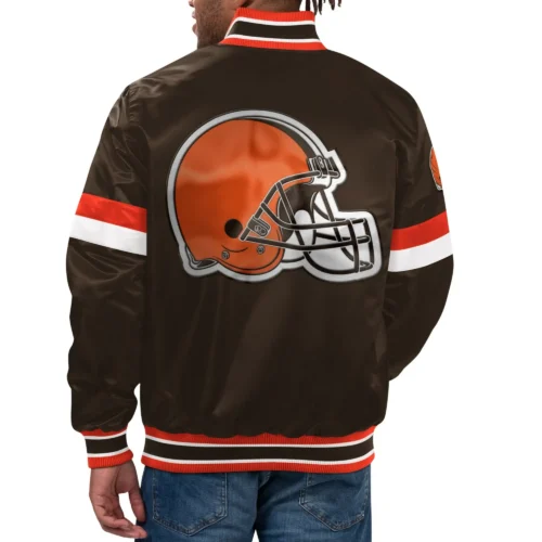 Alternative view of Cleveland Browns Home Game Satin  Brown Varsity Jacket