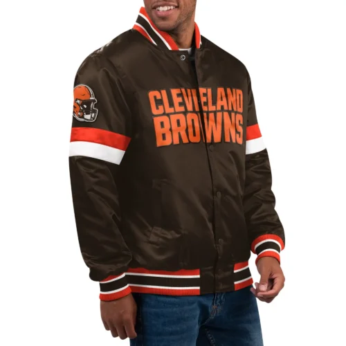 Cleveland Browns Home Game Satin  Brown Varsity Jacket
