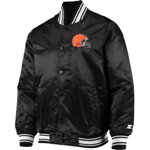 Cleveland Browns Locker Room Full-Snap Satin Varsity Black Jacket