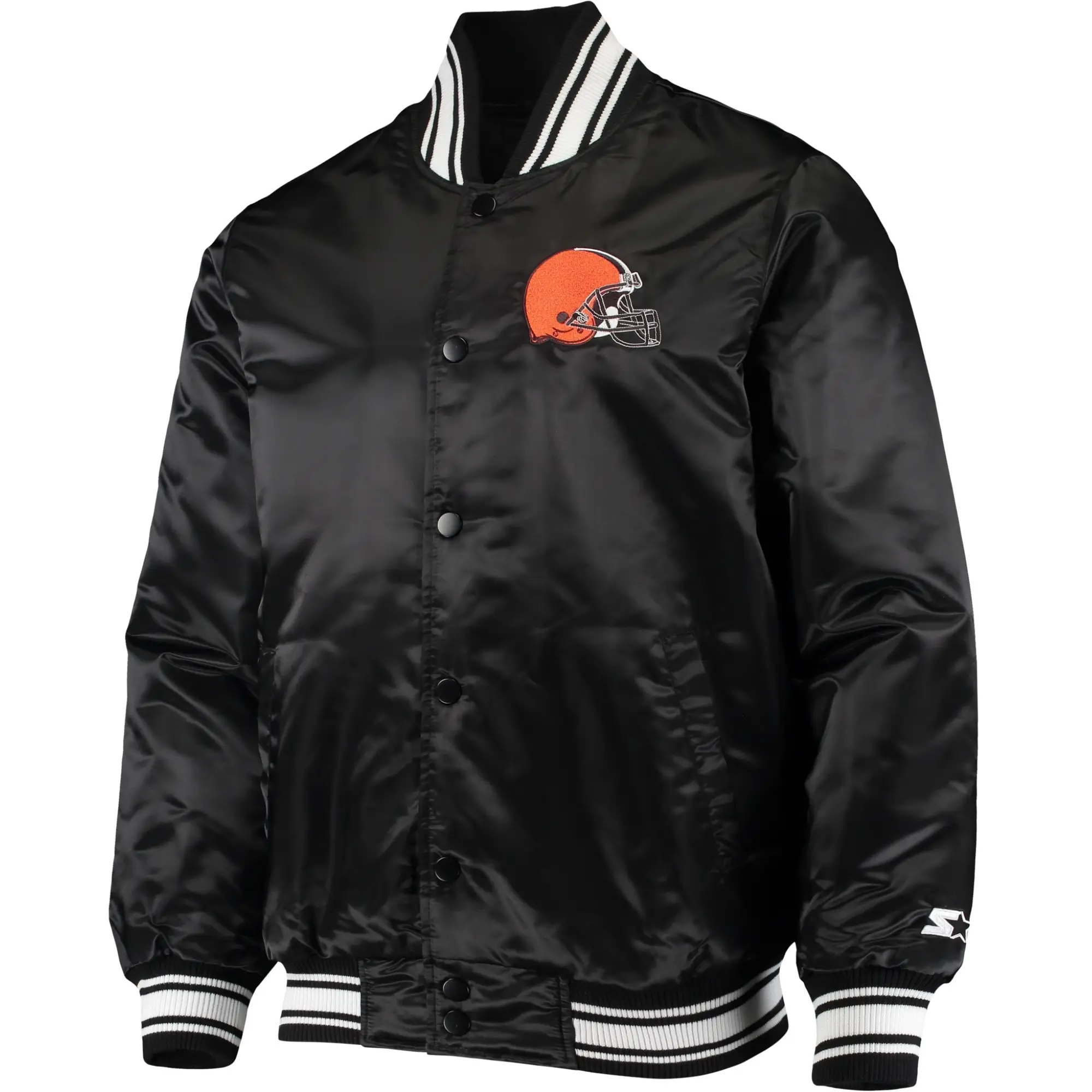 Cleveland Browns Locker Room Full-Snap Satin Varsity Black Jacket
