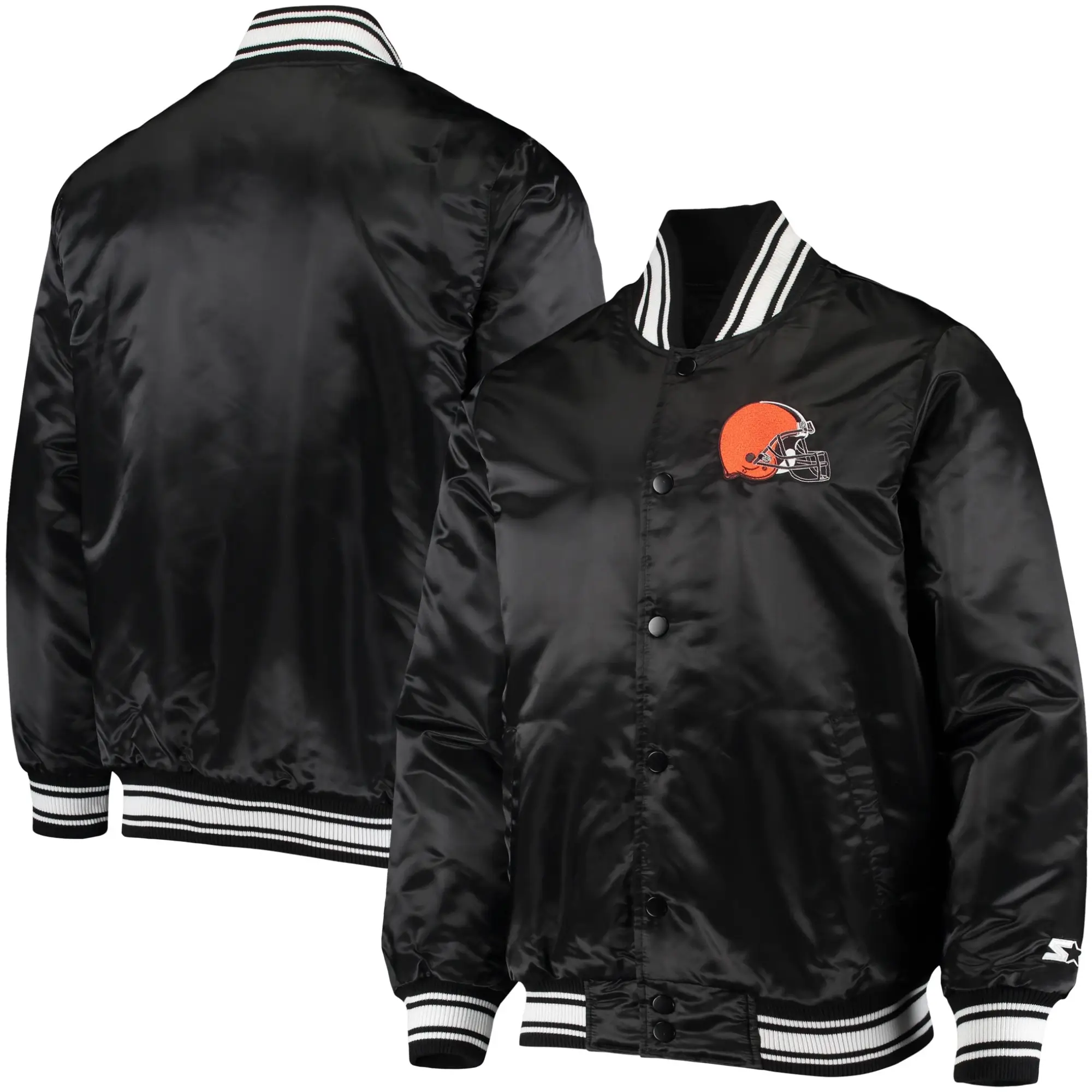 Cleveland Browns Locker Room Full-Snap Satin Varsity Black Jacket - Image 3