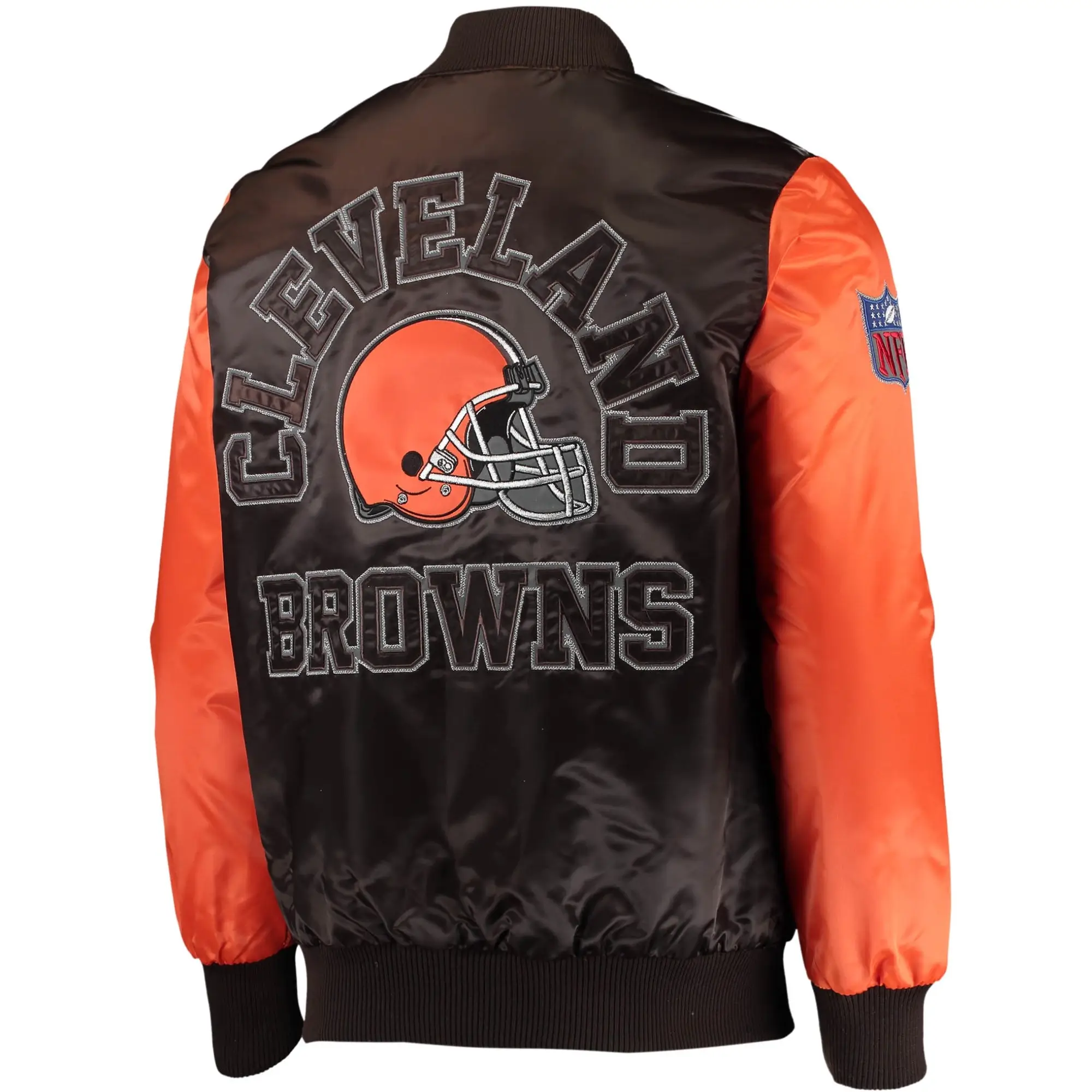 Cleveland Browns Locker Room Throwback Satin Black/Orange Varsity Jacket - Image 2