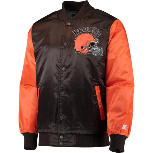 Cleveland Browns Locker Room Throwback Satin Black/Orange Varsity Jacket