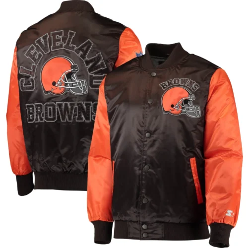 Cleveland Browns Locker Room Throwback Satin Black/Orange Varsity Jacket - Image 3