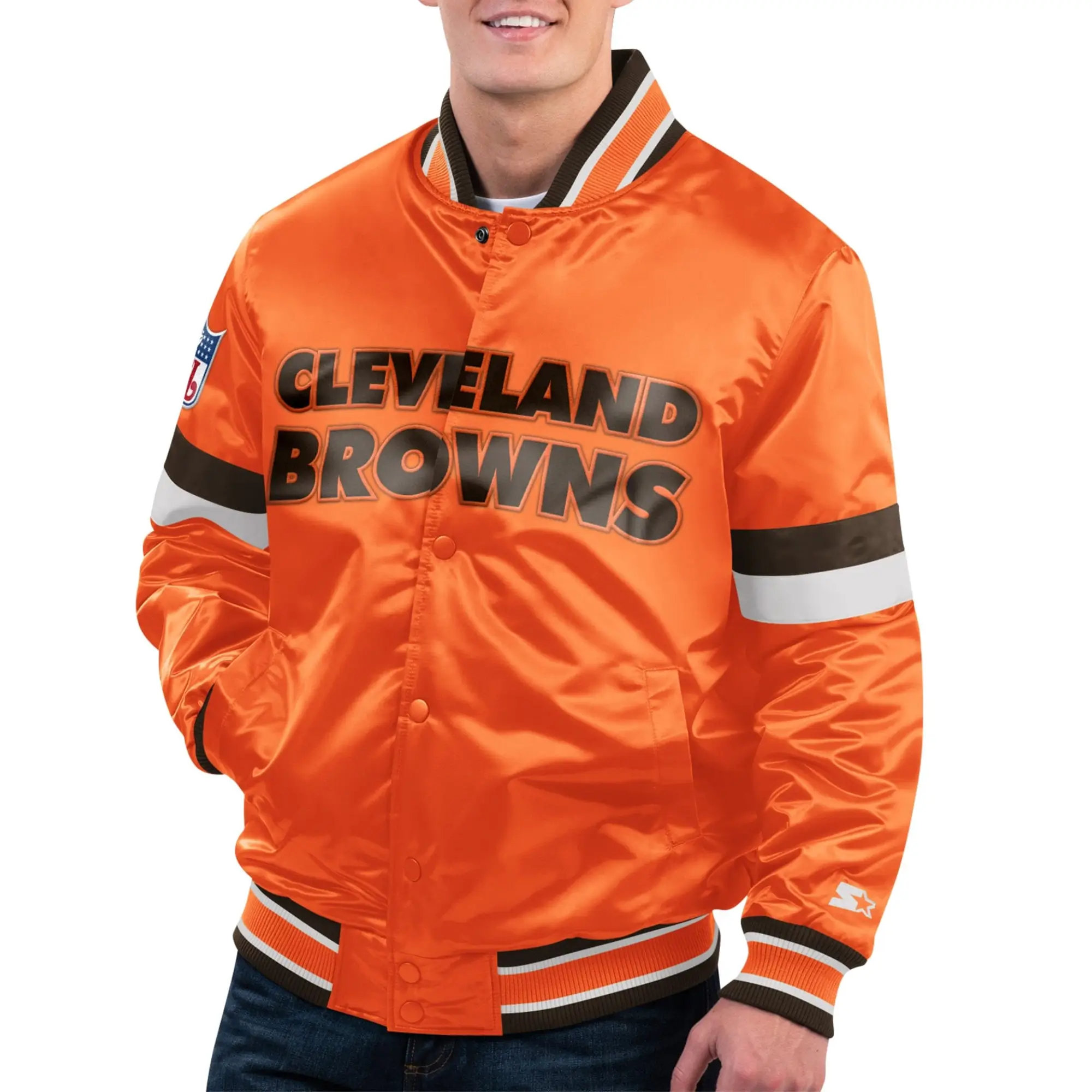 Cleveland Browns Orange Home Game Satin Full-Snap Orange Varsity Jacket