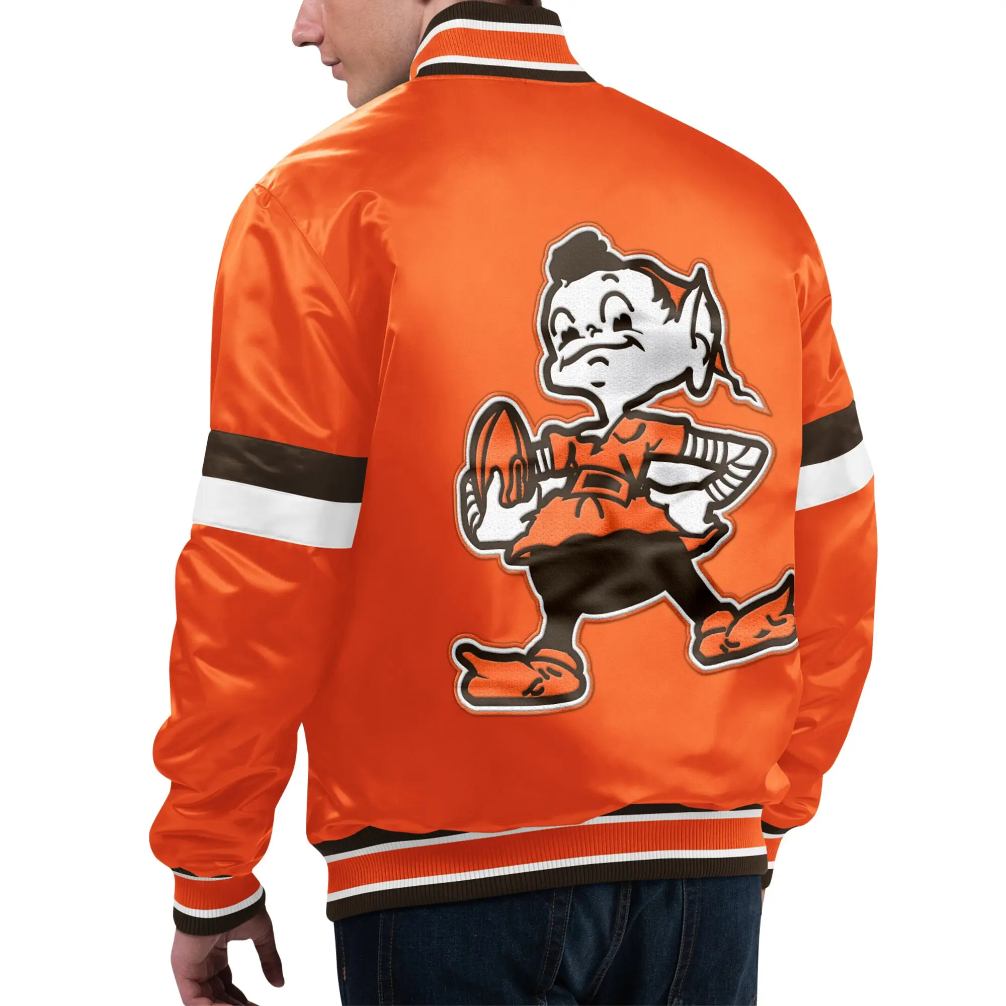 Cleveland Browns Orange Home Game Satin Full-Snap Orange Varsity Jacket - Image 2