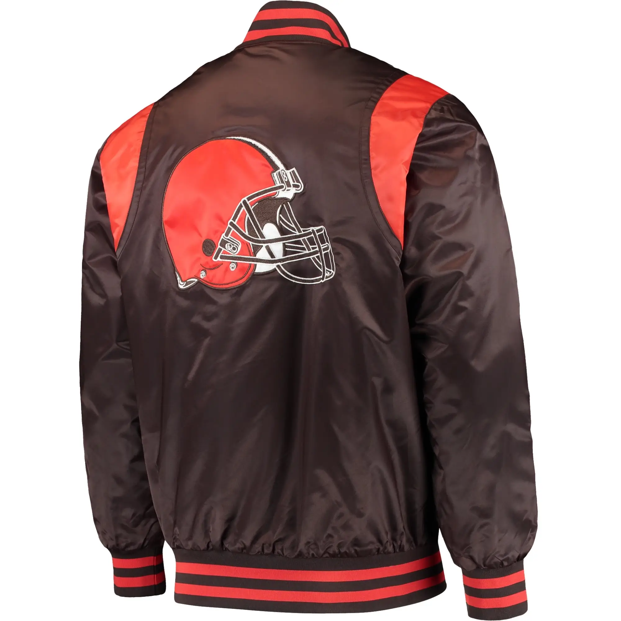 Cleveland Browns Prime Time Satin Brown Varsity Jacket - Image 2