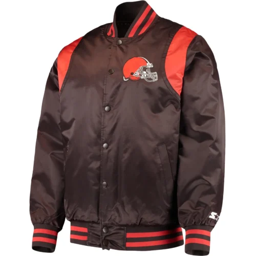 Cleveland Browns Prime Time Satin Brown Varsity Jacket