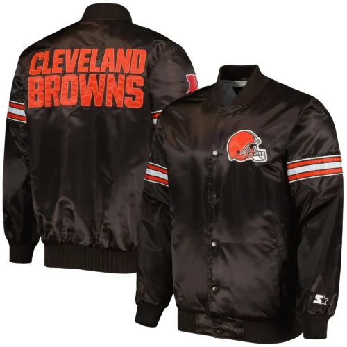 Cleveland Browns The Pick & Roll Full-Snap Satin Black Varsity Jacket - Image 3