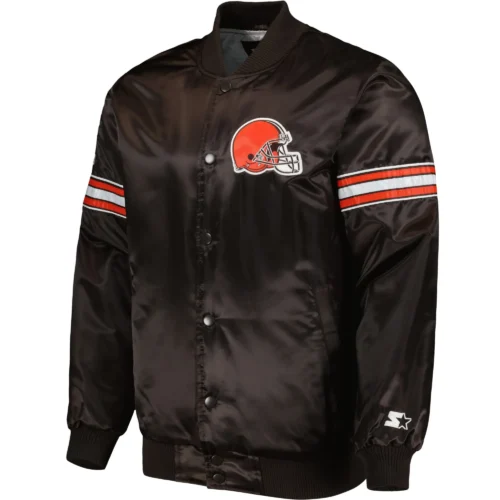 Cleveland Browns The Pick & Roll Full-Snap Satin Black Varsity Jacket
