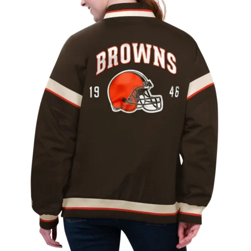 Alternative view of Women’s Cleveland Browns Tournament Brown Satin Varsity Jacket