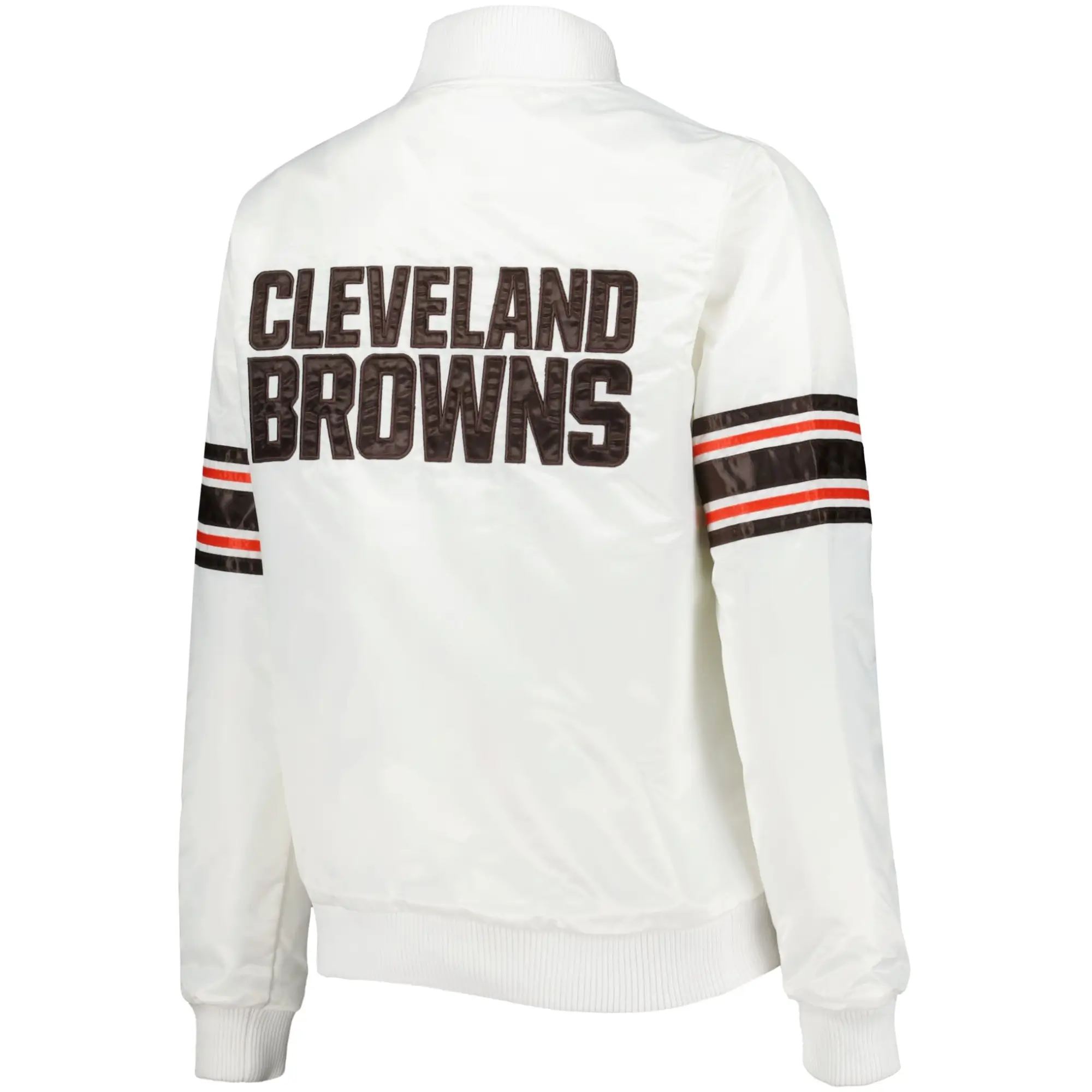 Cleveland Browns Women's White Line Up Full-Snap Satin White Varsity Jacket - Image 2