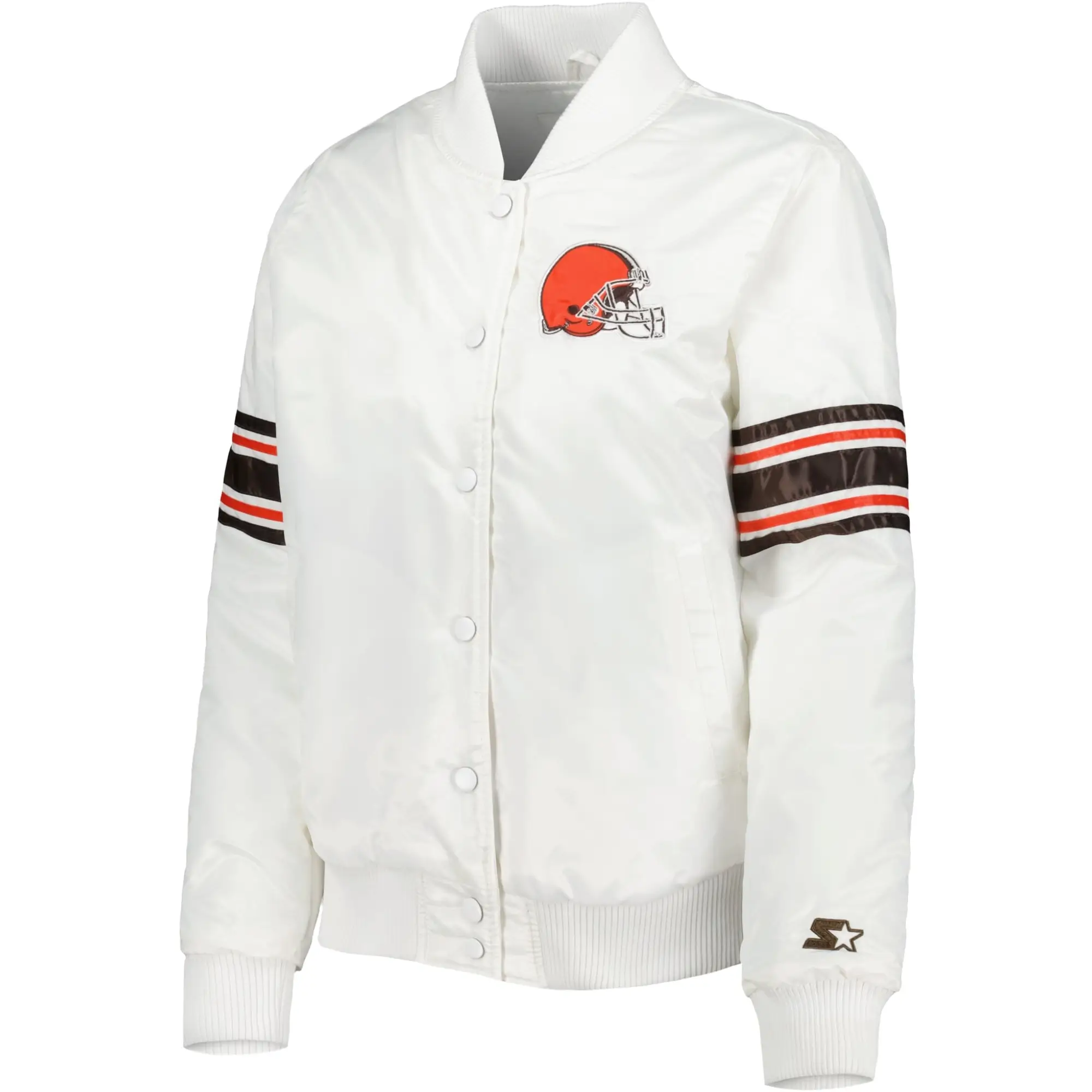 Cleveland Browns Women's White Line Up Full-Snap Satin White Varsity Jacket