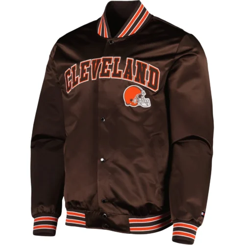 Cleveland Browns Elliot Full-Snap Satin Brown Varsity Jacket