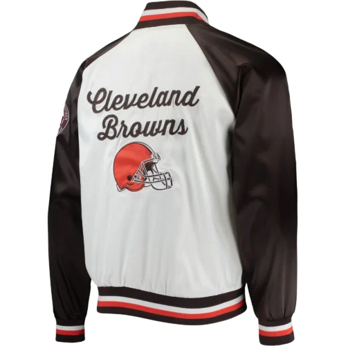 Alternative view of Cleveland Browns The Varsity Raglan Satin White & Brown Varsity Jacket