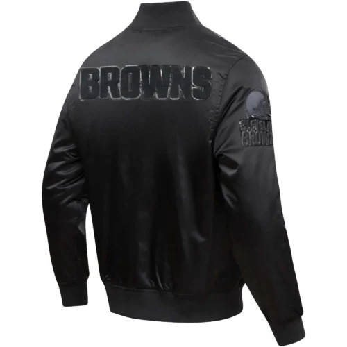 Alternative view of Cleveland Browns Triple Black Full-Snap Satin Varsity Jacket - Black