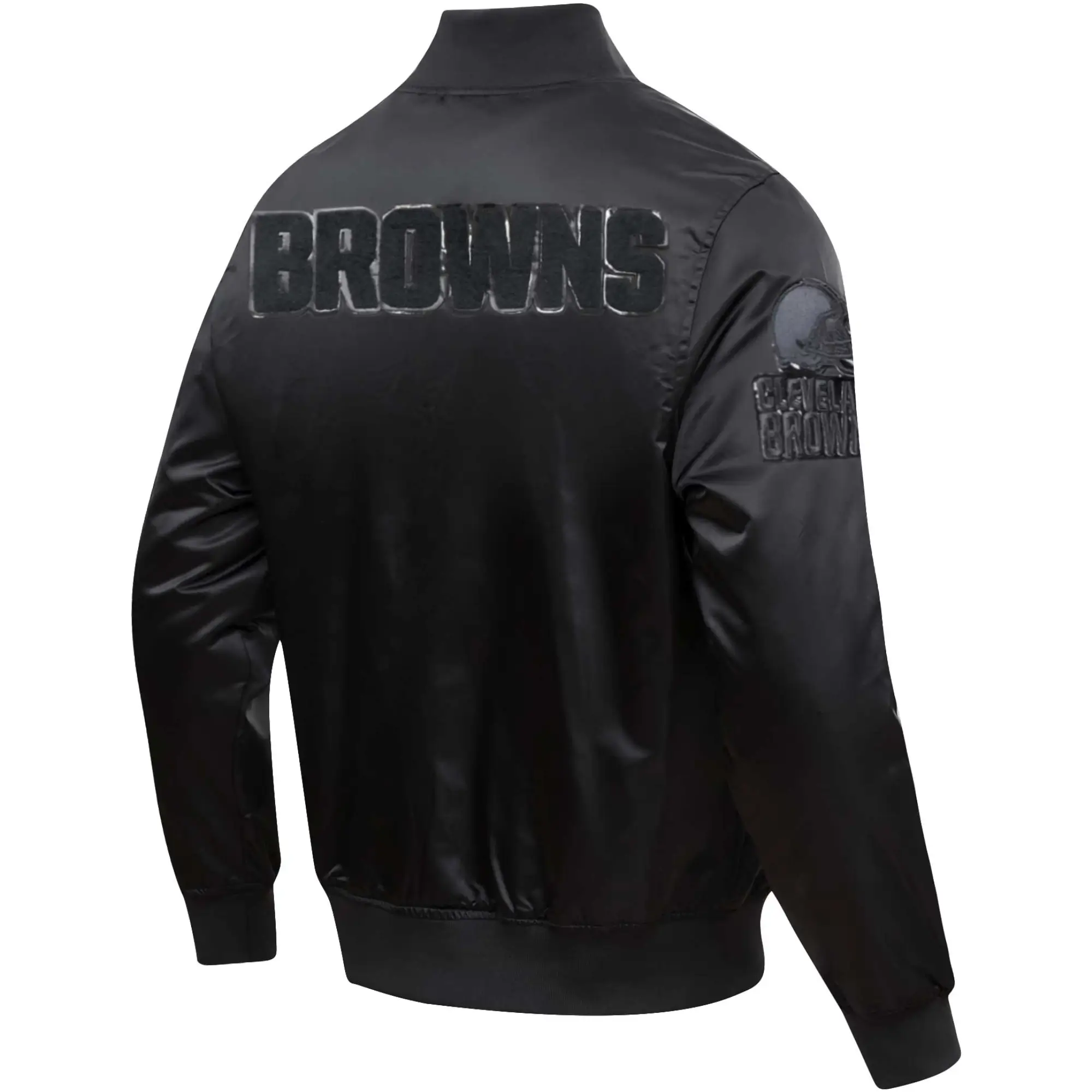 Cleveland Browns Triple Black Full-Snap Satin Varsity Jacket - Black - Image 2