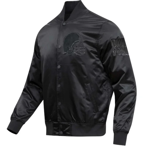 Cleveland Browns Triple Black Full-Snap Satin Varsity Jacket - Black