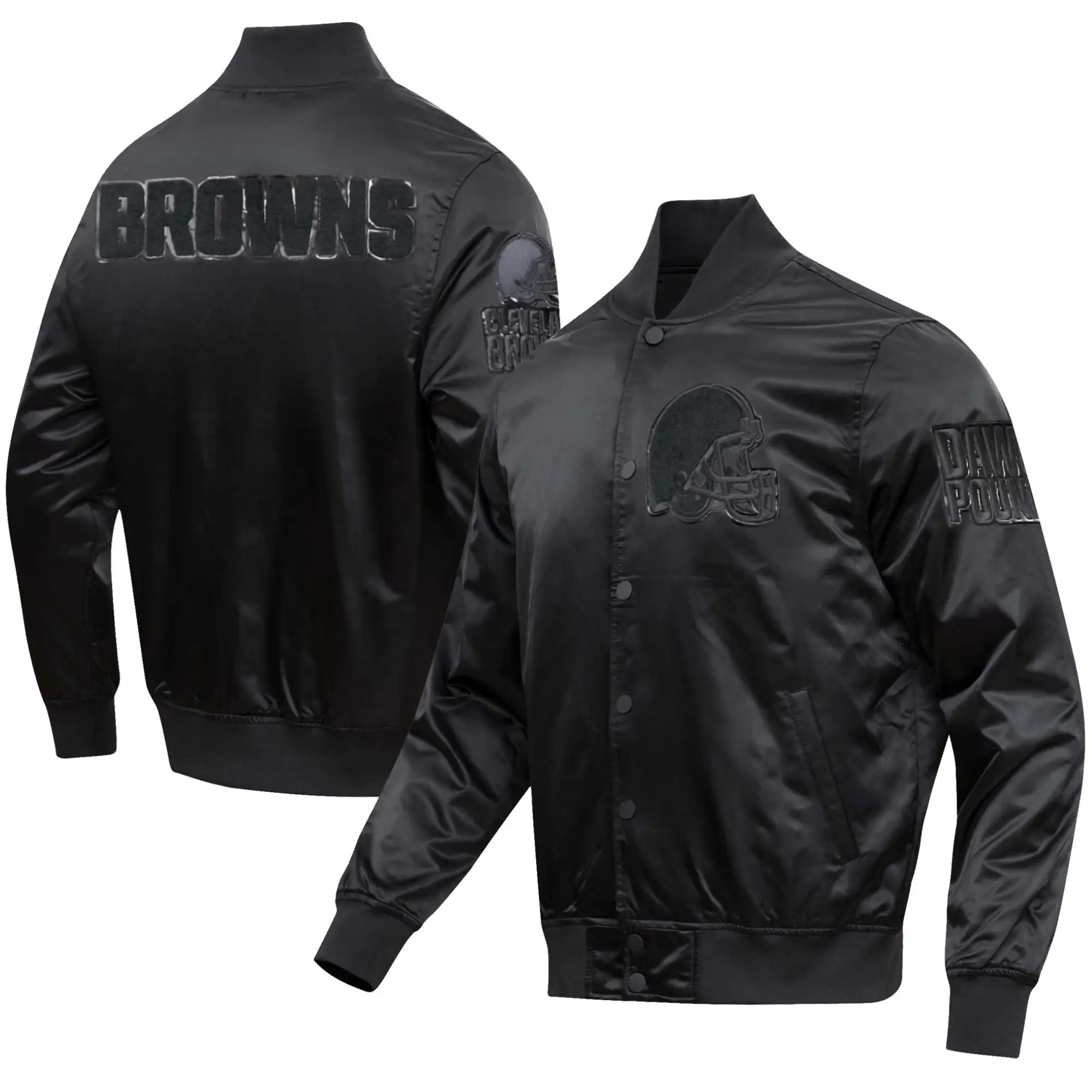 Cleveland Browns Triple Black Full-Snap Satin Varsity Jacket - Black - Image 3