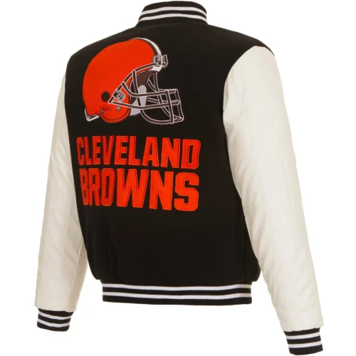 Alternative view of Cleveland Browns Two Tone Wool & Leather Black & White Varsity Jacket