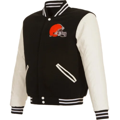 Cleveland Browns Two Tone Wool & Leather Black & White Varsity Jacket