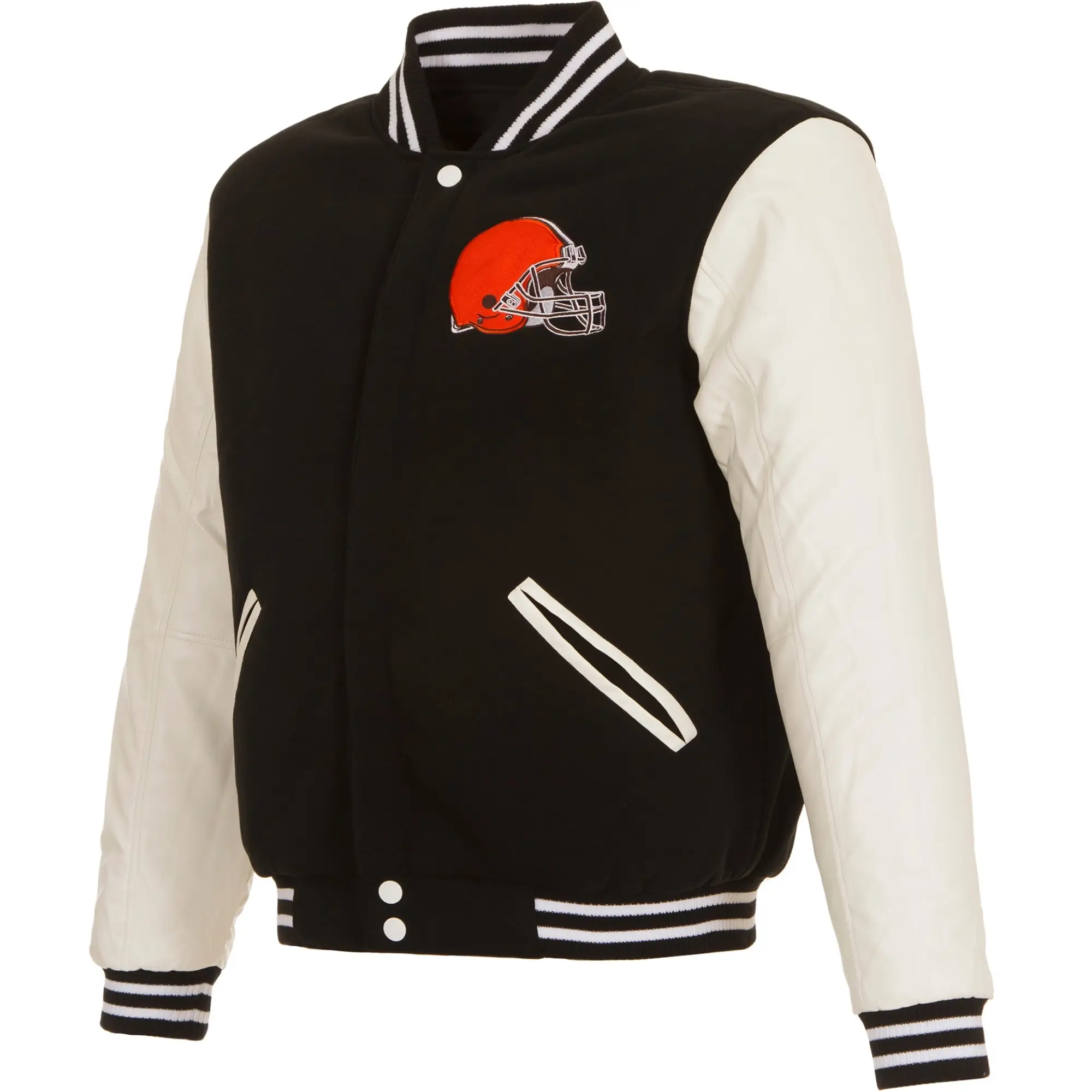 Cleveland Browns Two Tone Wool & Leather Black & White Varsity Jacket