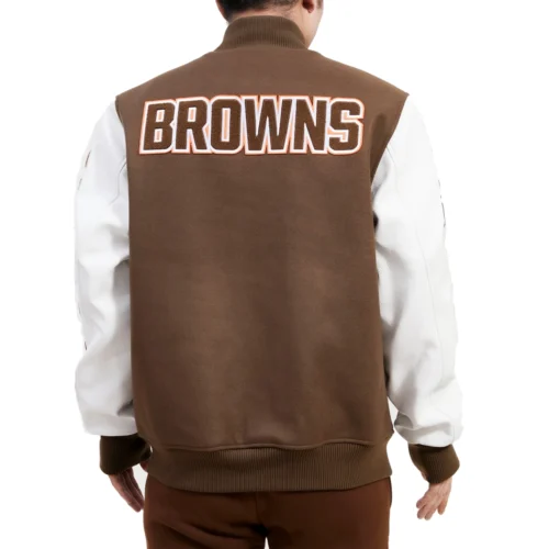 Alternative view of Cleveland Browns Classic Wool & Leather Brown & White Varsity Jacket