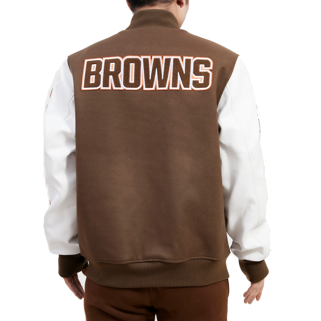 Cleveland Browns Classic Wool & Leather Brown & White Varsity Jacket - Image 2