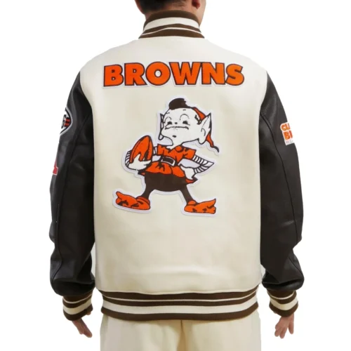 Alternative view of Cleveland Browns Retro Classic Wool & Leather Cream & Black Varsity Jacket
