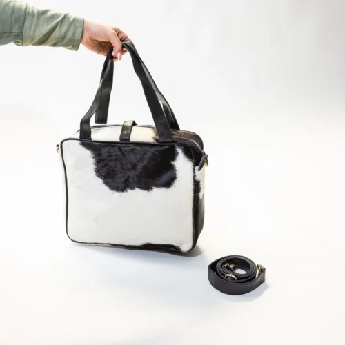 Alternative view of Cowhide Black/White Leather Messenger Bag