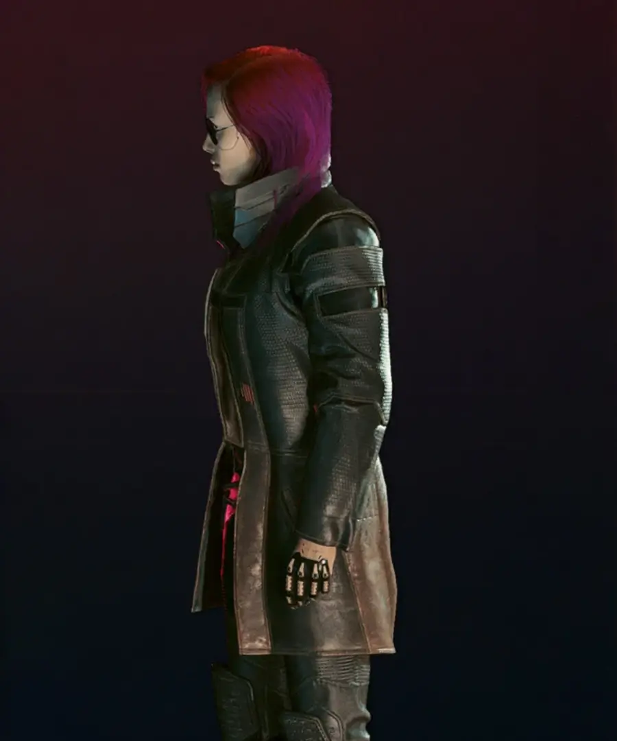 Cyberpunk 2077 Durable Women Brown Leather Coat - Image 2