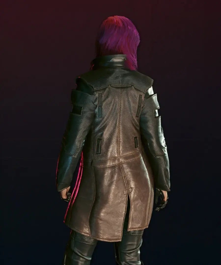 Cyberpunk 2077 Durable Women Brown Leather Coat - Image 3
