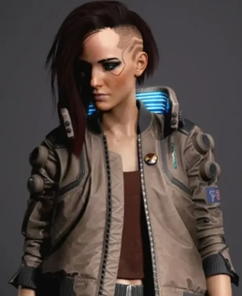 Alternative view of Cyberpunk 2077 Edgerunners Miss V Bomber Leather Jacket