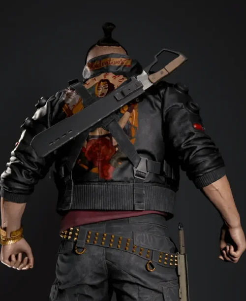 Alternative view of Cyberpunk 2077 Jackie Welles Bomber Leather Jacket