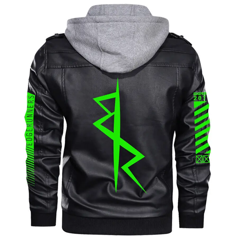 Alternative view of Cyberpunk Halloween Gaming Black Hooded Leather Jacket