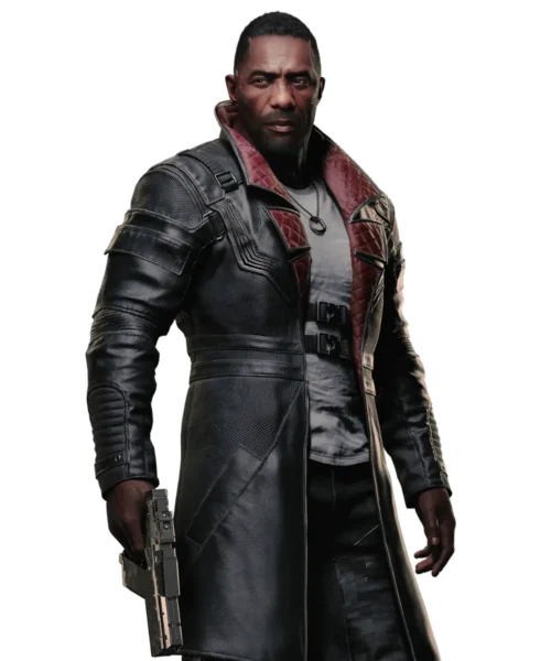 Alternative view of Cyberpunk 2077 Phantom Liberty Idris Elba Leather Coat