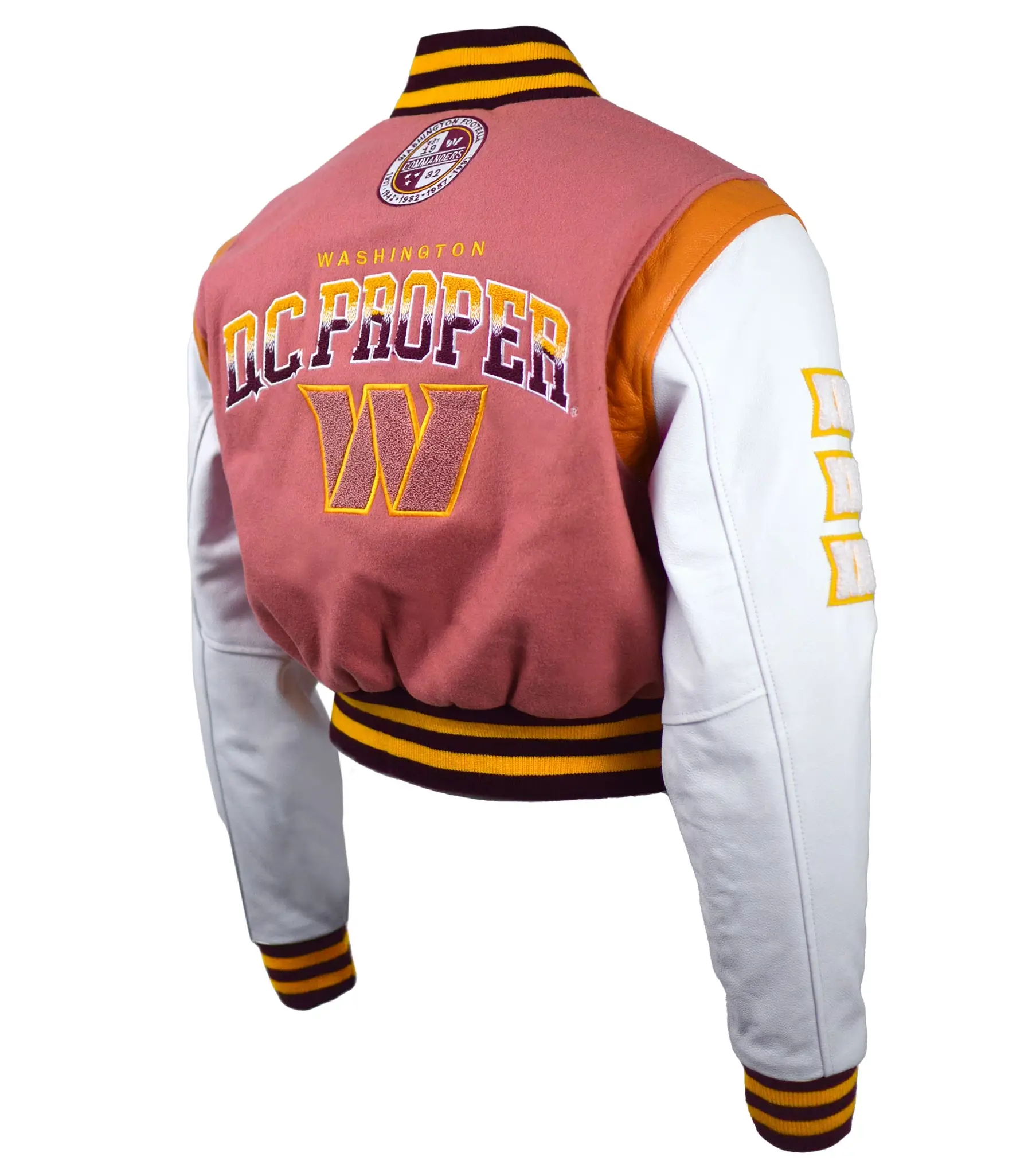 Washington Commanders Women's Wool & Leather Cropped Varsity Jacket - Image 2