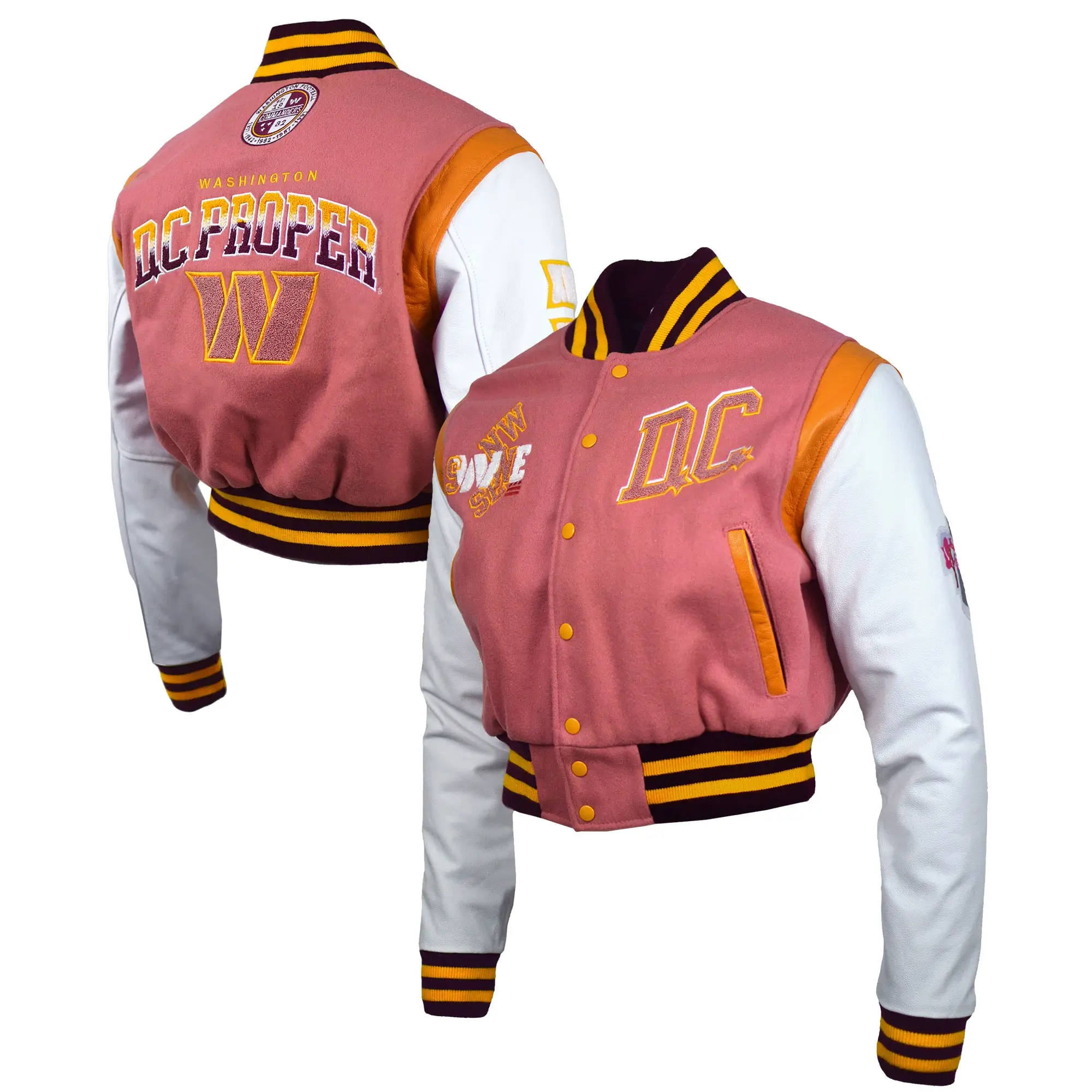 Washington Commanders Women's Wool & Leather Cropped Varsity Jacket - Image 3