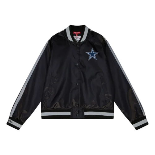 Dallas Cowboys Women's Raglan Satin Full-Snap Black Varsity Jacket